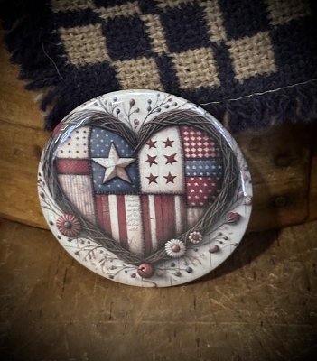 Heart Quilt Americana Handmade Pin / Button